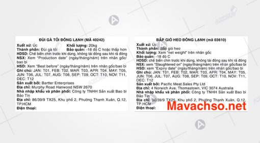 tem nhãn đông lạnh thực phẩm