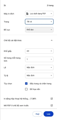 Xem trước bản in trên Chrome